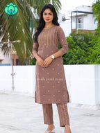 BROWN - Mona- COMFY AND OFFICE WEAR pure handloom cotton pre-washed Full length straight cut coord sets for women- Label Zivara
