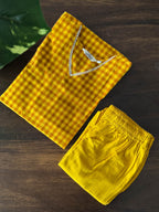 CHENNAI KATTAM - YELLOW - TAMIRA - COMFY AND OFFICE WEAR pure handloom cotton Full length A-LINE coord sets for women- Label Zivara