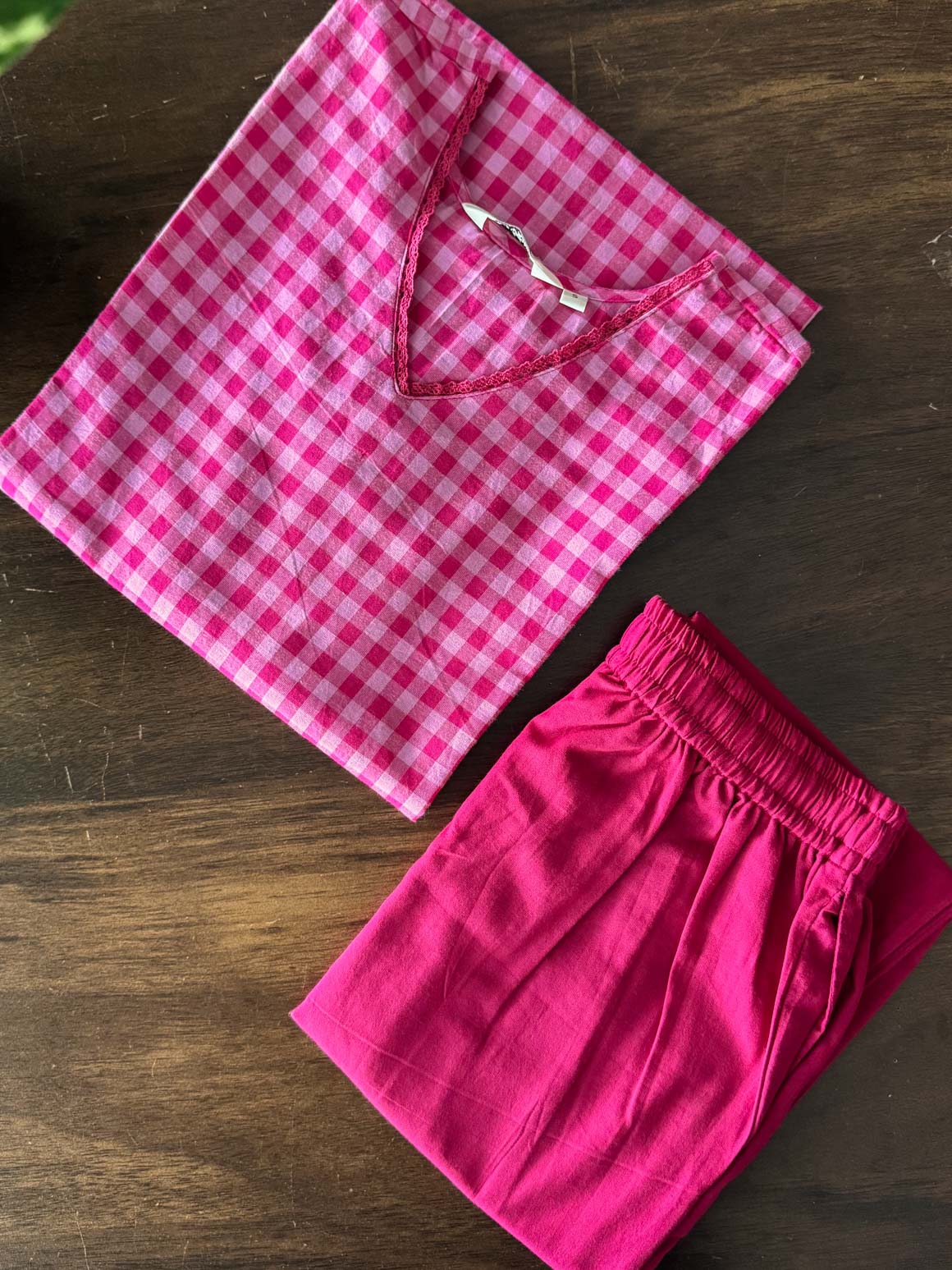 CHENNAI KATTAM - PINK - TAMIRA - COMFY AND OFFICE WEAR pure handloom cotton Full length A-LINE coord sets for women- Label Zivara