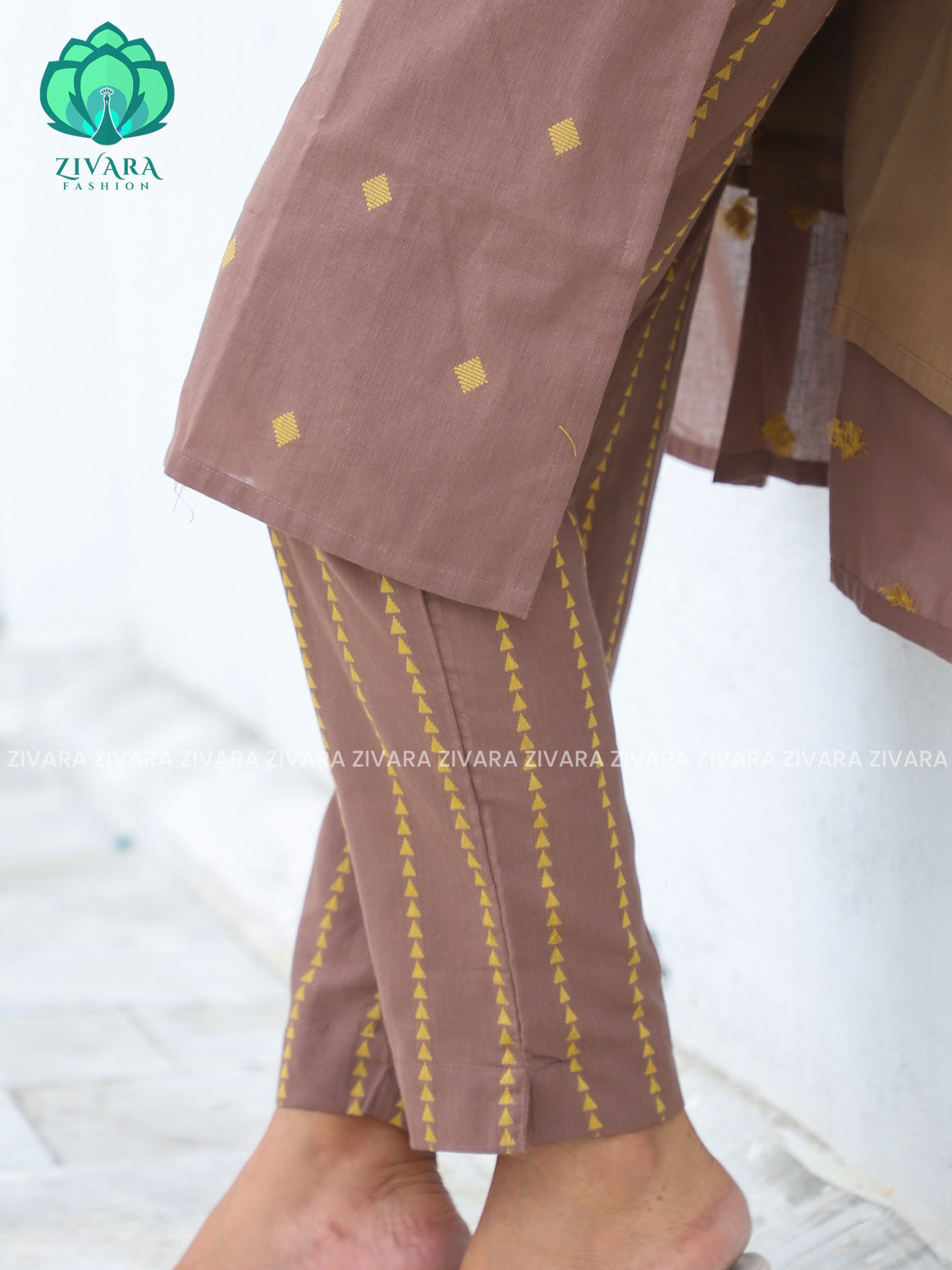 BROWN - Mona- COMFY AND OFFICE WEAR pure handloom cotton pre-washed Full length straight cut coord sets for women- Label Zivara
