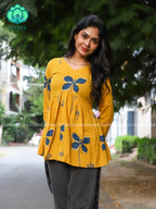 Madhu - Yellow butterfly PEPLUM  COMFY Woven cotton short office wear  for women- Label Zivara