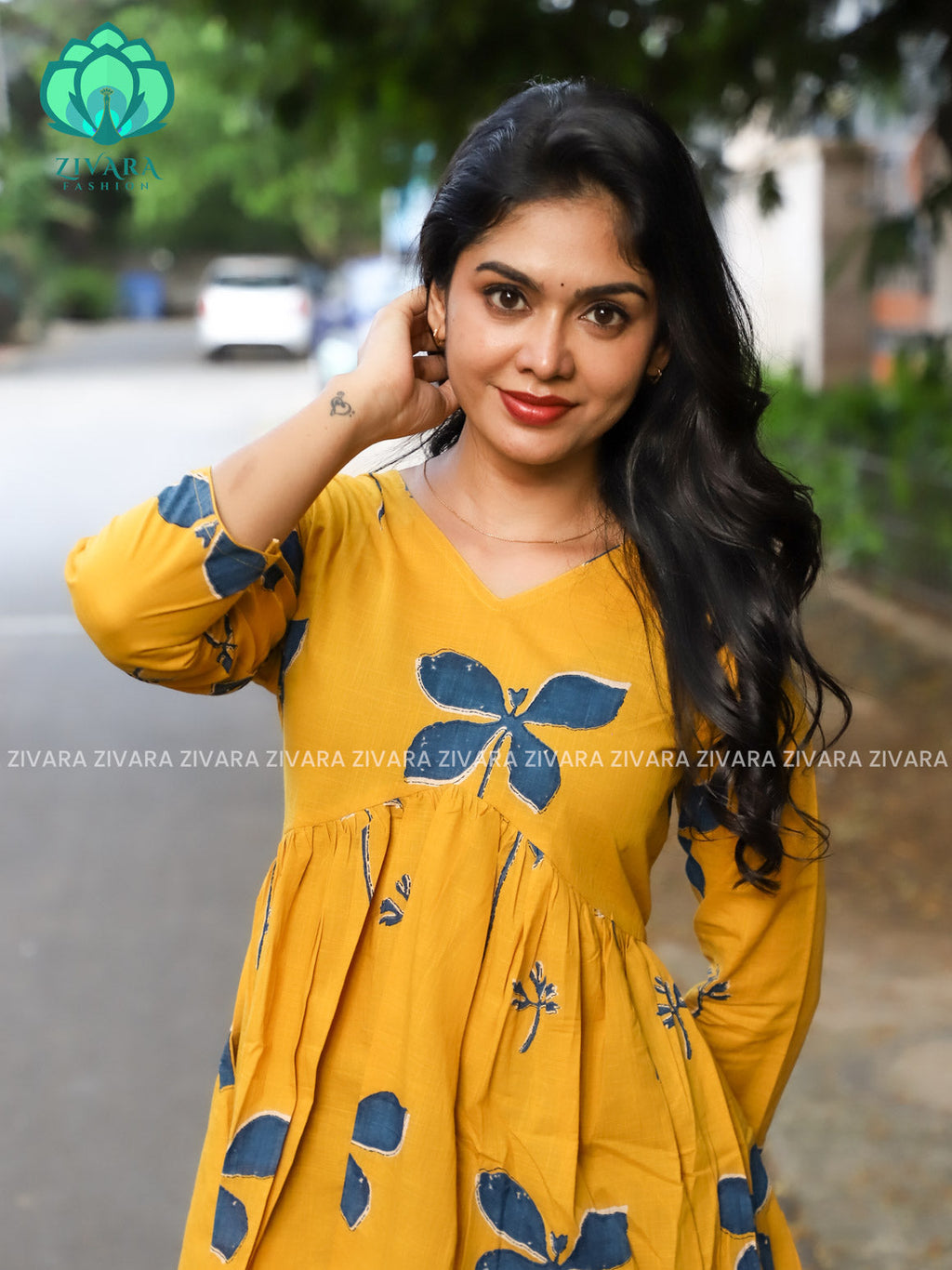 Madhu - Yellow butterfly PEPLUM  COMFY Woven cotton short office wear  for women- Label Zivara