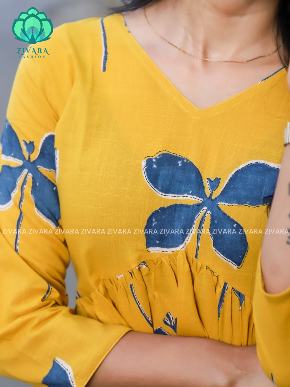 Madhu - Yellow butterfly PEPLUM  COMFY Woven cotton short office wear  for women- Label Zivara