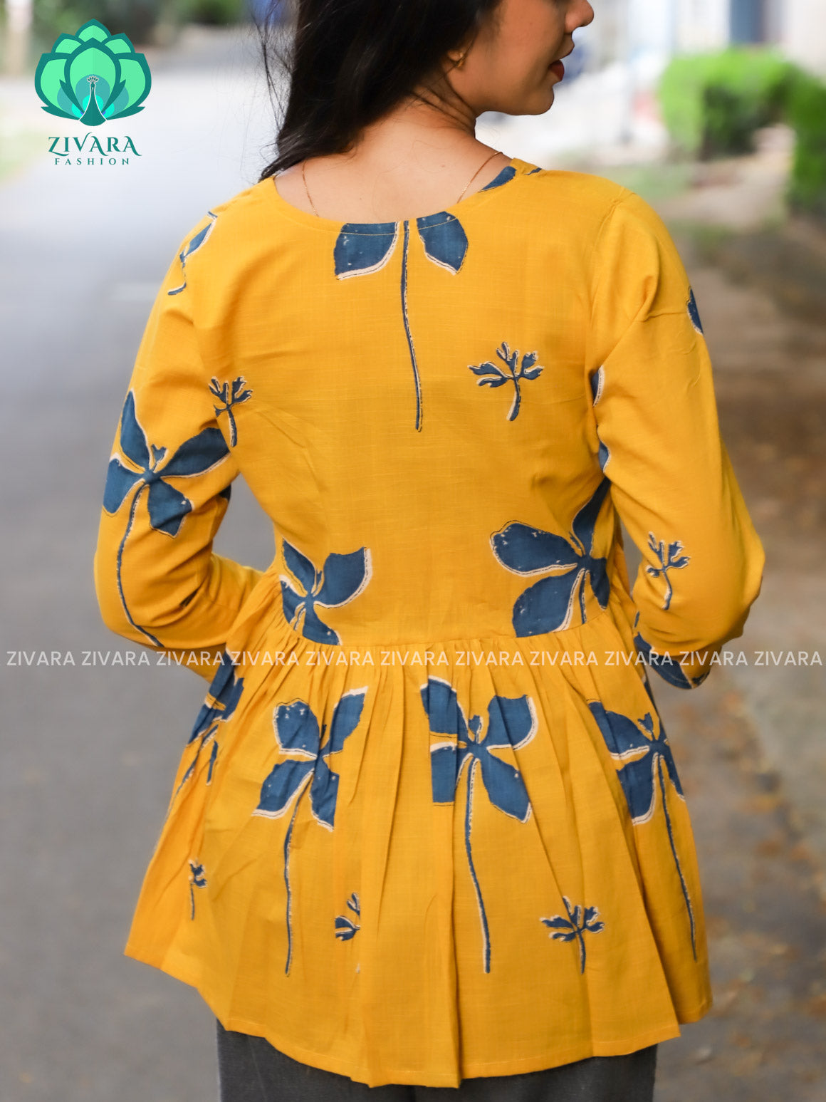 Madhu - Yellow butterfly PEPLUM  COMFY Woven cotton short office wear  for women- Label Zivara