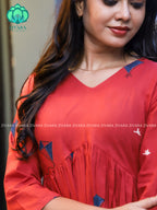 Madhu - RED  KITE PEPLUM  COMFY Woven cotton short office wear  for women- Label Zivara