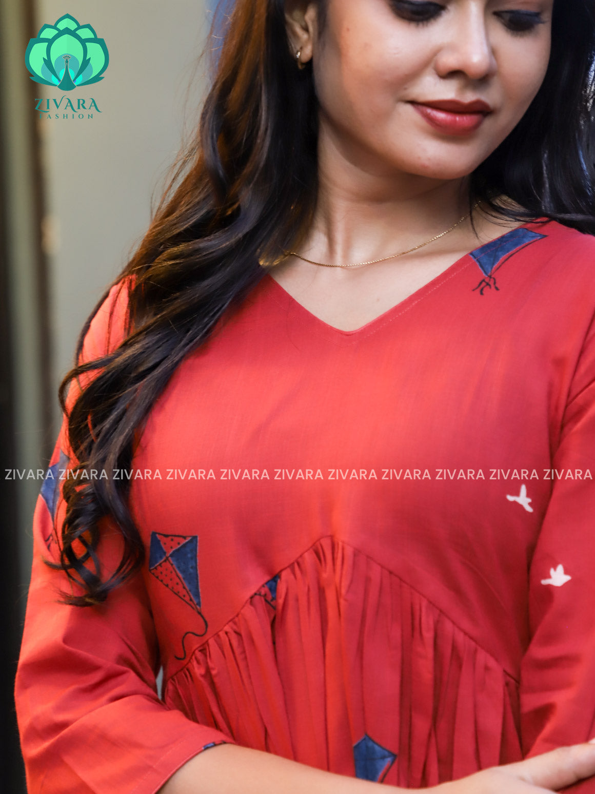 Madhu - RED  KITE PEPLUM  COMFY Woven cotton short office wear  for women- Label Zivara