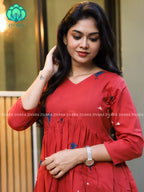 Madhu - RED  KITE PEPLUM  COMFY Woven cotton short office wear  for women- Label Zivara