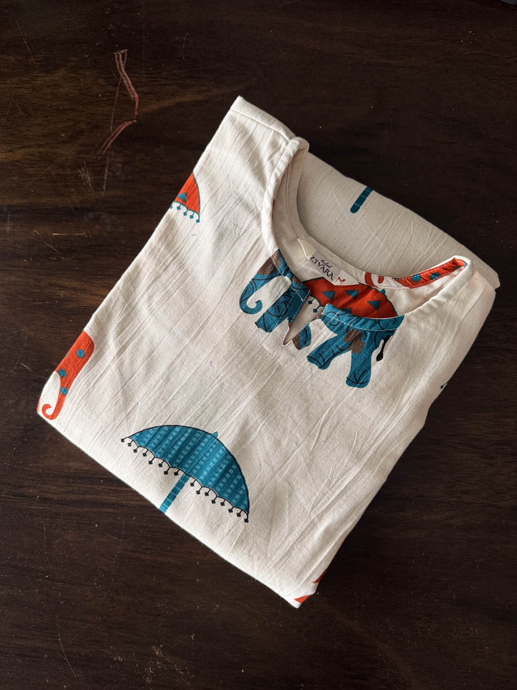 Aradhya - Elephant prints - A line kurti with pockets for office wear - only top - LABEL ZIVARA
