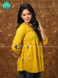 Madhu - Yellow KITE PEPLUM  COMFY Woven cotton short office wear  for women- Label Zivara