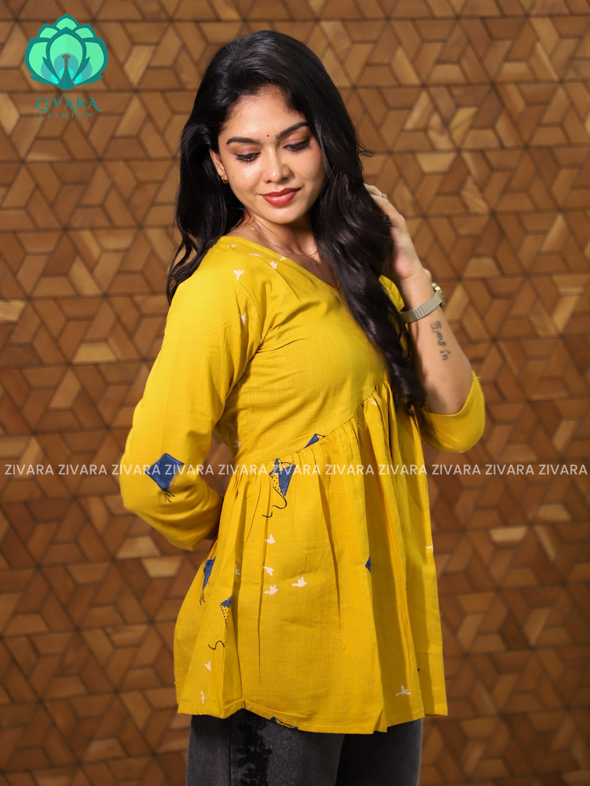 Madhu - Yellow KITE PEPLUM  COMFY Woven cotton short office wear  for women- Label Zivara