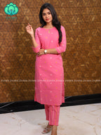 Pink - Mona- COMFY AND OFFICE WEAR pure handloom cotton pre-washed Full length straight cut coord sets for women- Label Zivara