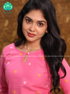 Pink - Mona- COMFY AND OFFICE WEAR pure handloom cotton pre-washed Full length straight cut coord sets for women- Label Zivara