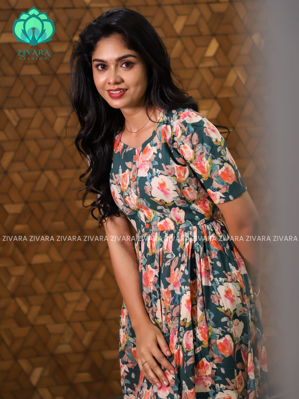 Aalia- Green floral cotton COMFY long maxi for women- Label Zivara