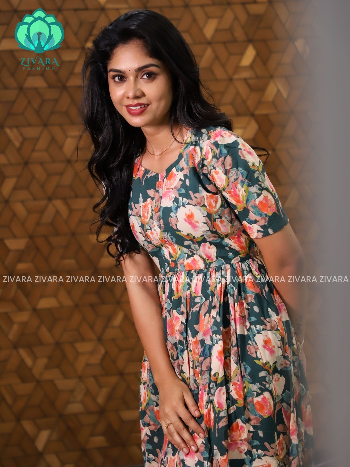 Aalia- Green floral cotton COMFY long maxi for women- Label Zivara