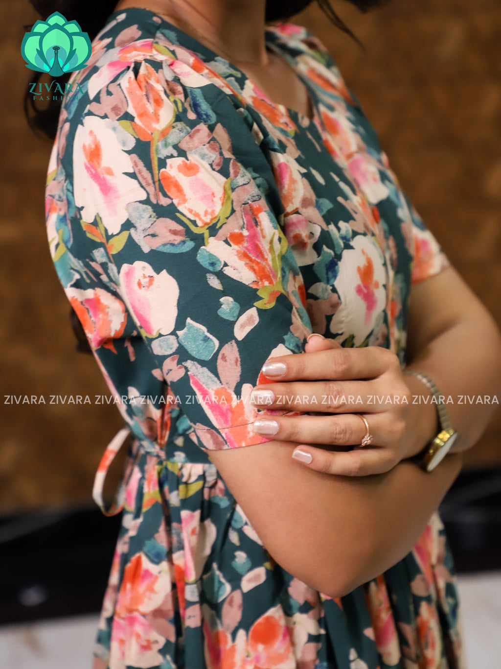 Aalia- Green floral cotton COMFY long maxi for women- Label Zivara