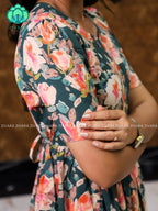 Aalia- Green floral cotton COMFY long maxi for women- Label Zivara