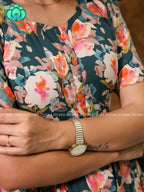 Aalia- Green floral cotton COMFY long maxi for women- Label Zivara