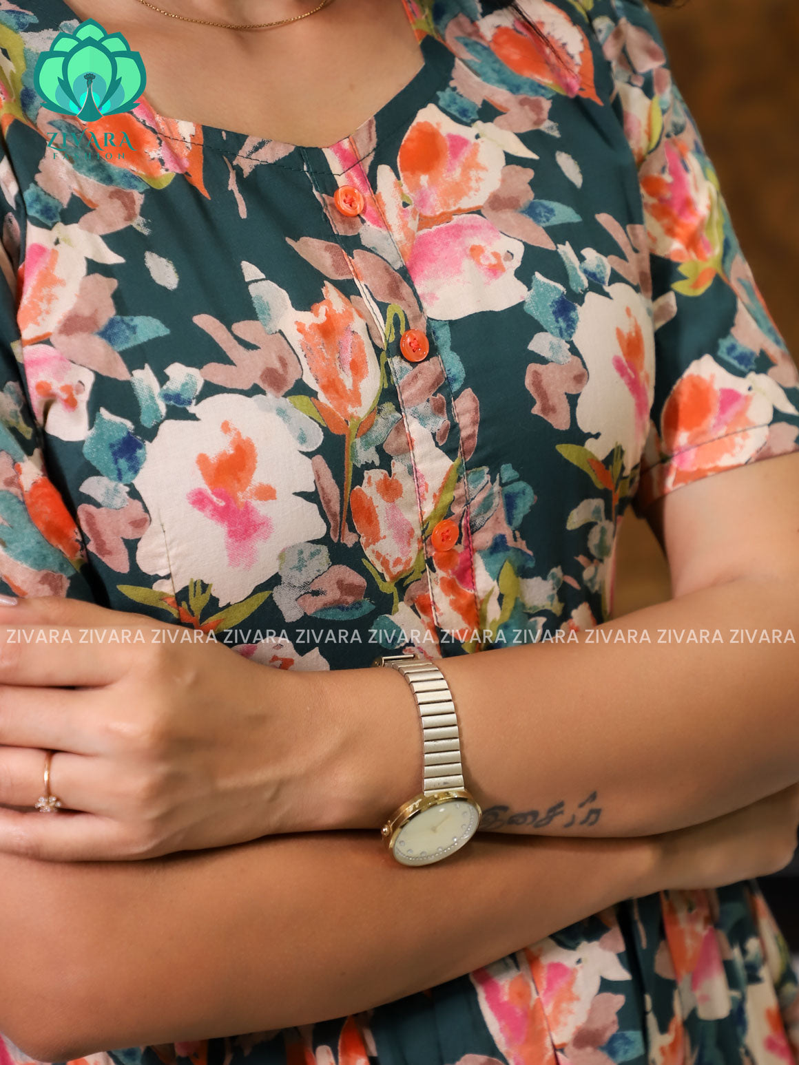 Aalia- Green floral cotton COMFY long maxi for women- Label Zivara