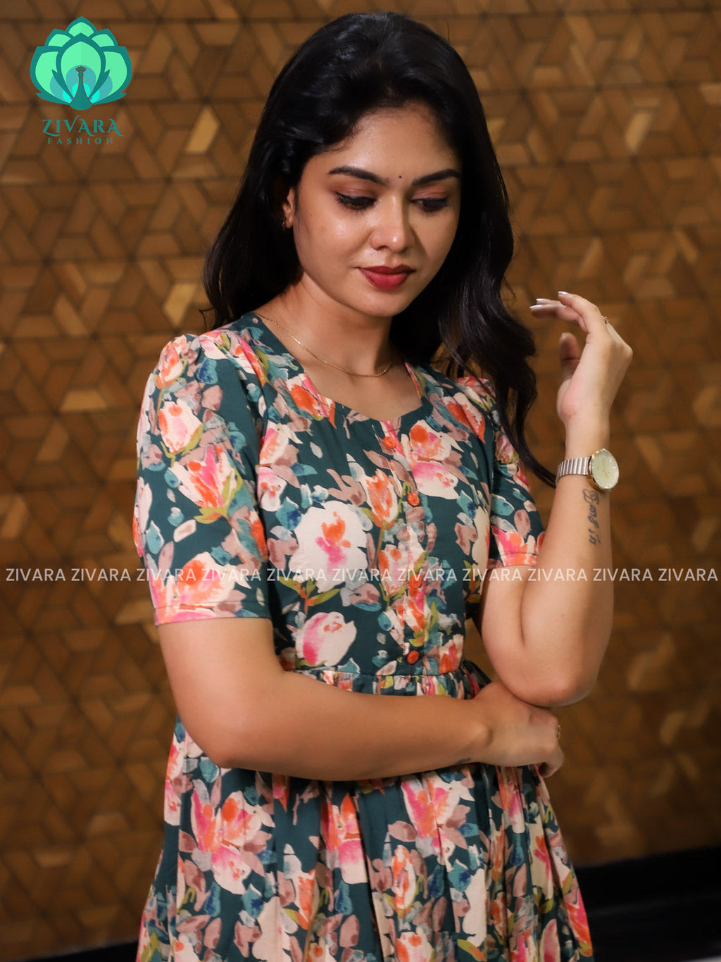 Aalia- Green floral cotton COMFY long maxi for women- Label Zivara