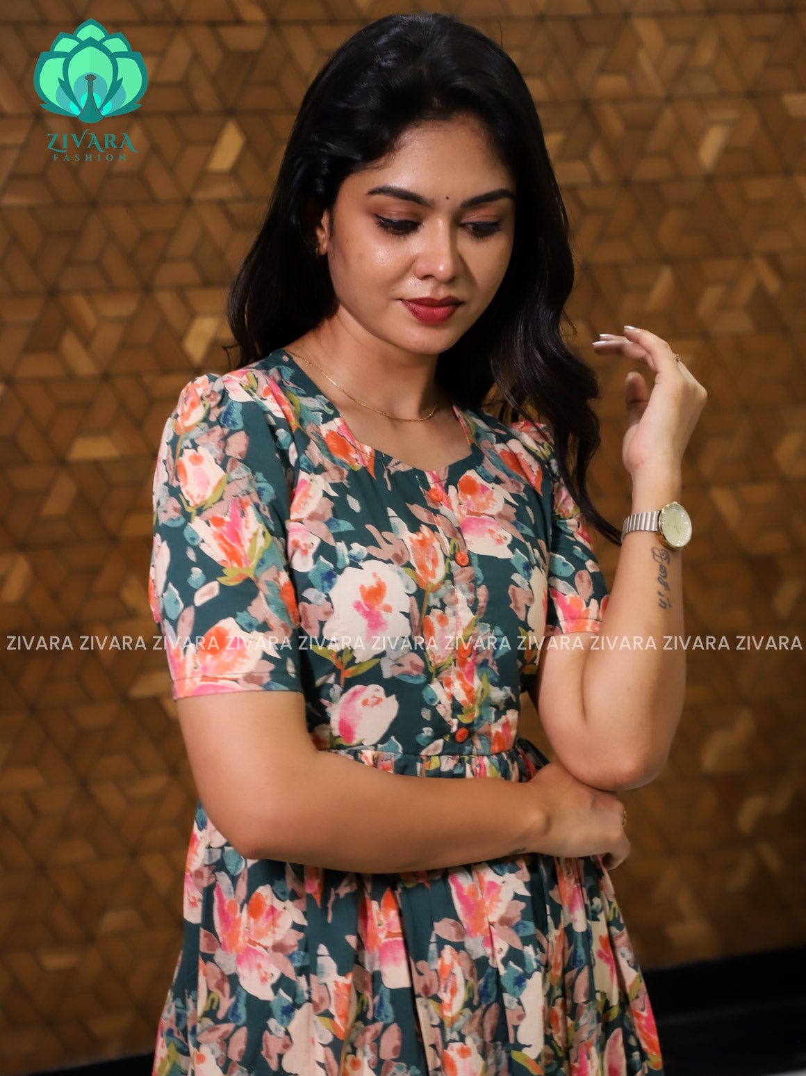 Aalia- Green floral cotton COMFY long maxi for women- Label Zivara