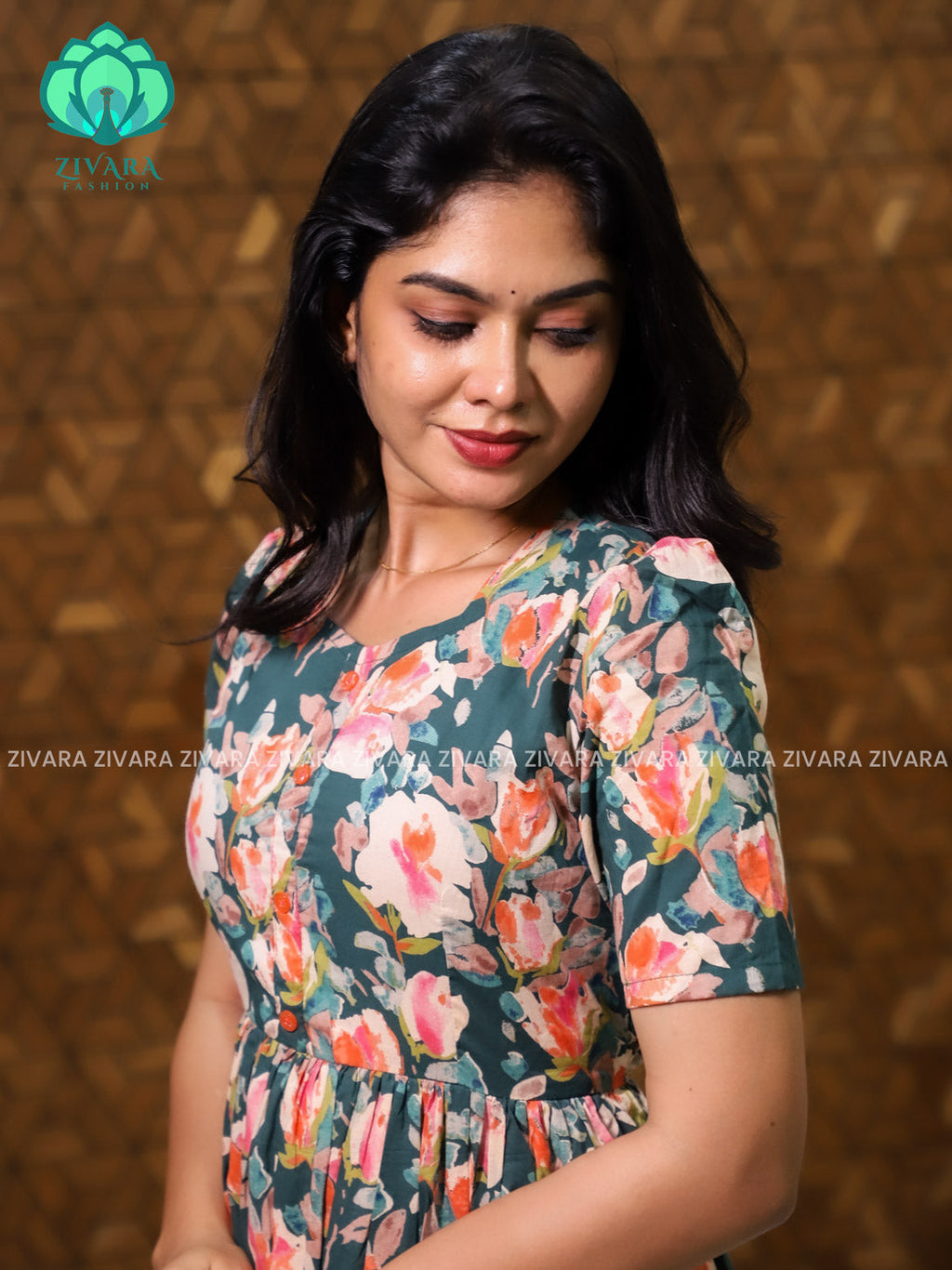 Aalia- Green floral cotton COMFY long maxi for women- Label Zivara