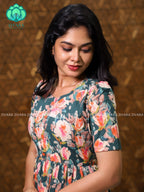 Aalia- Green floral cotton COMFY long maxi for women- Label Zivara