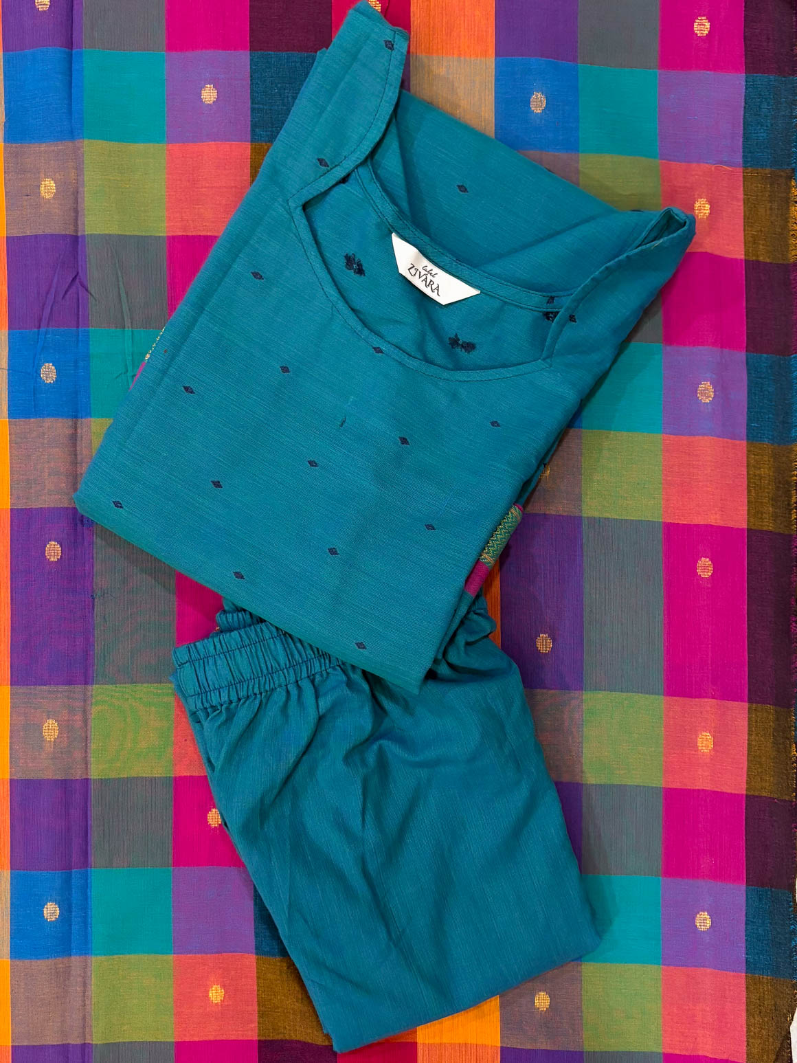 PREORDER- RANGEELA- BLUE MADRAS CHECKS - HANDLOOM COTTON- SALWAR SUIT WITH DUPATTA - LABEL ZIVARA