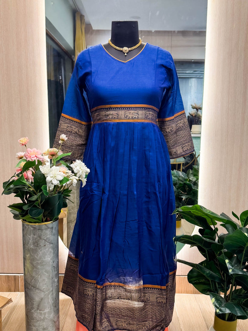 Manya -BLUE- MANAGALAGIRI COTTON - FESTIVE beautiful print long anarkali - Label Zivara