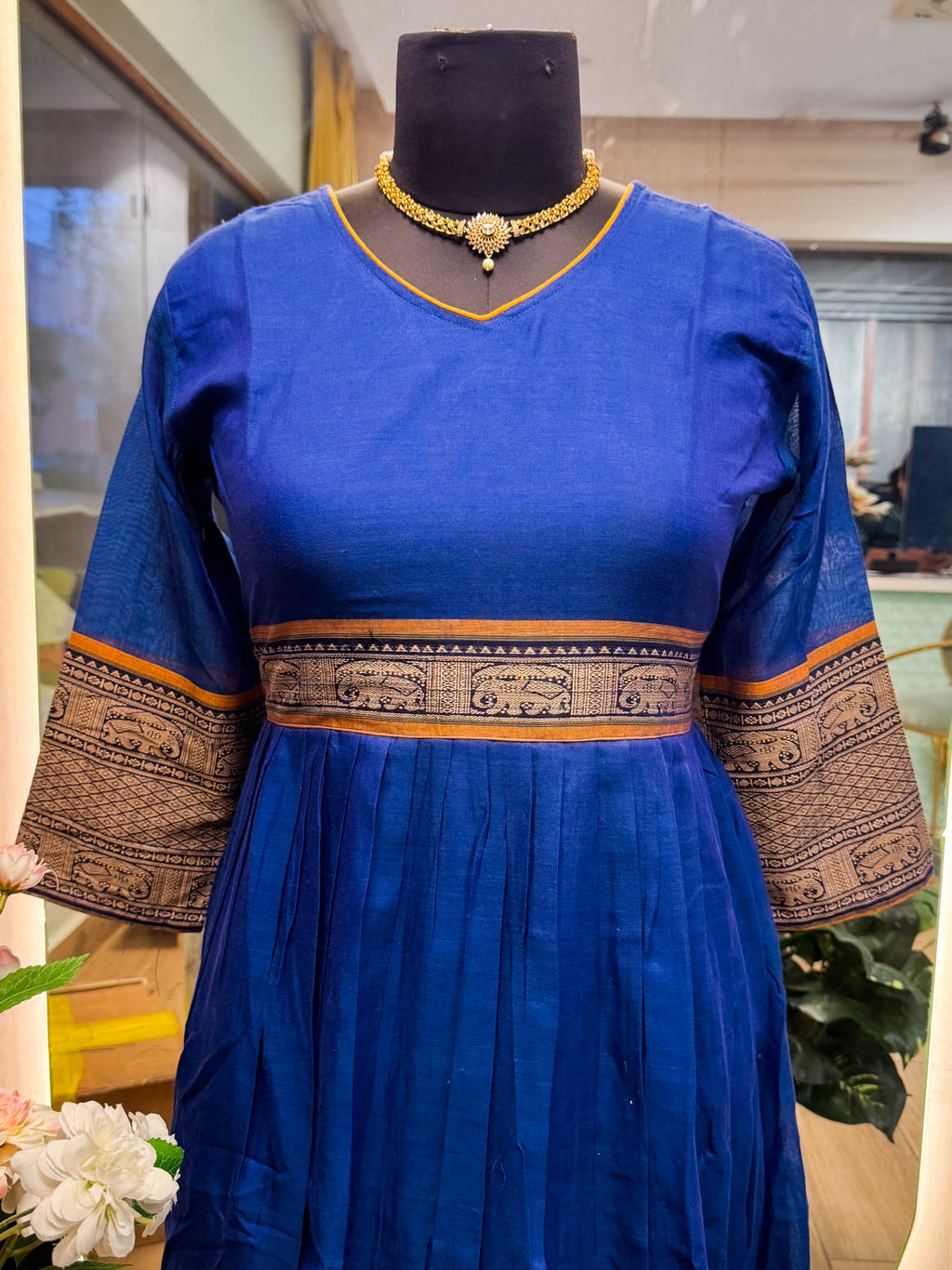 Manya -BLUE- MANAGALAGIRI COTTON - FESTIVE beautiful print long anarkali - Label Zivara