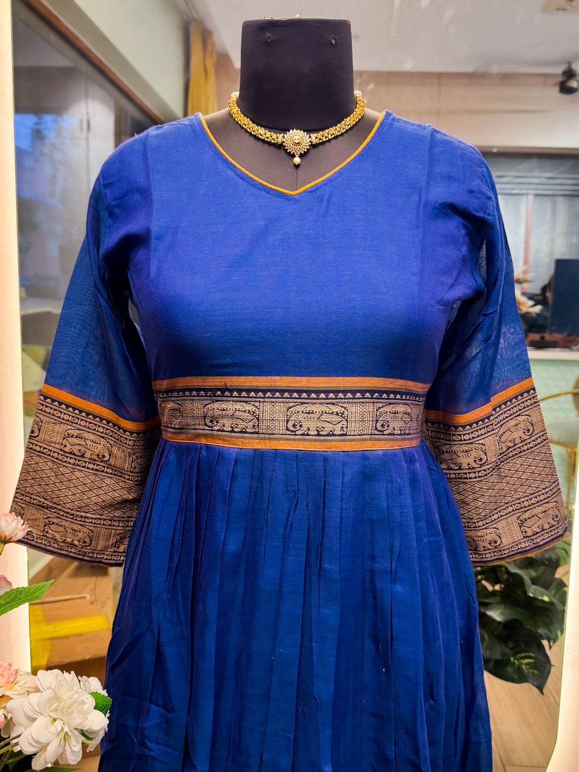 Manya -BLUE- MANAGALAGIRI COTTON - FESTIVE beautiful print long anarkali - Label Zivara