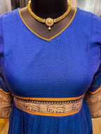 Manya -BLUE- MANAGALAGIRI COTTON - FESTIVE beautiful print long anarkali - Label Zivara