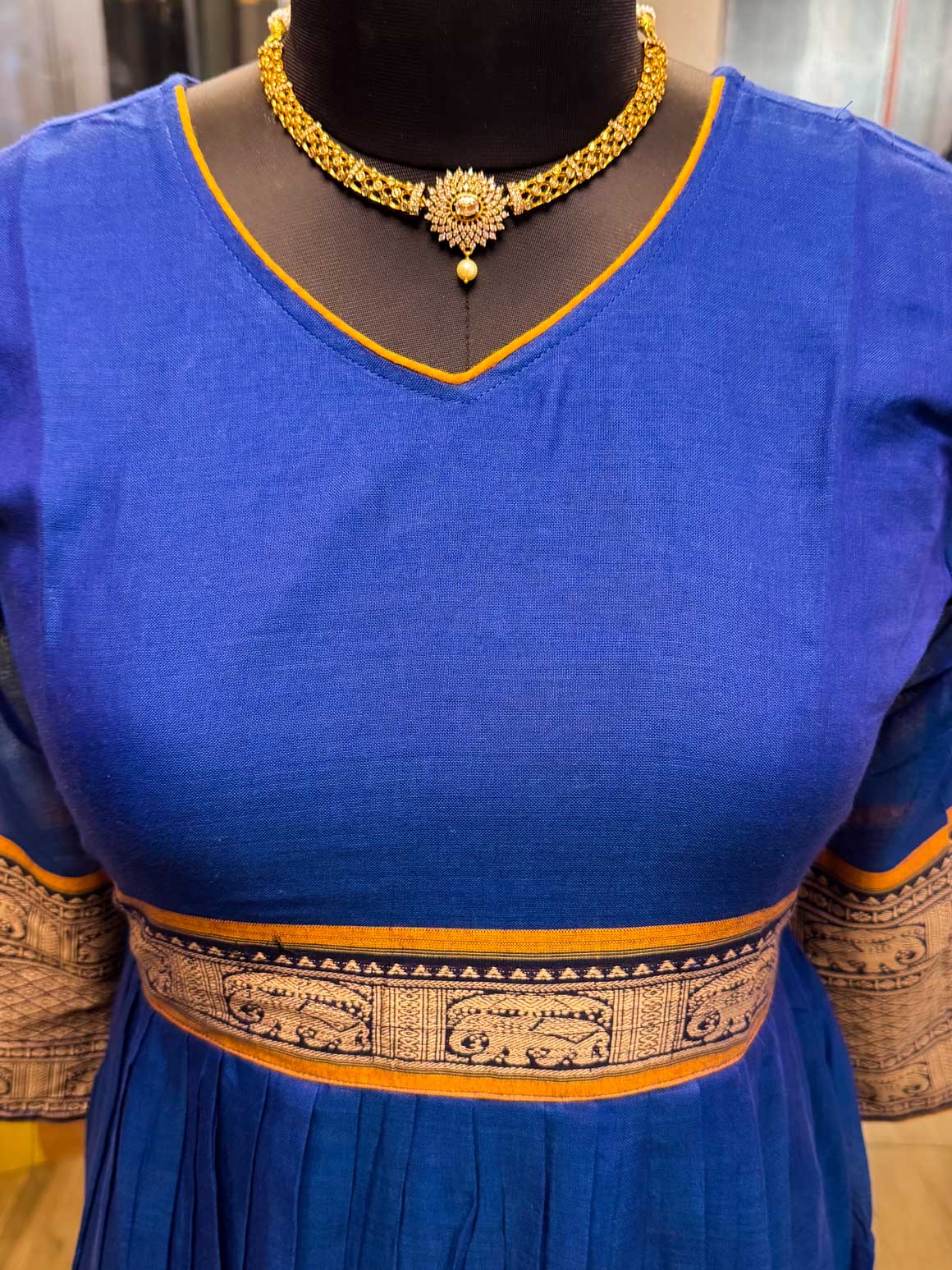 Manya -BLUE- MANAGALAGIRI COTTON - FESTIVE beautiful print long anarkali - Label Zivara