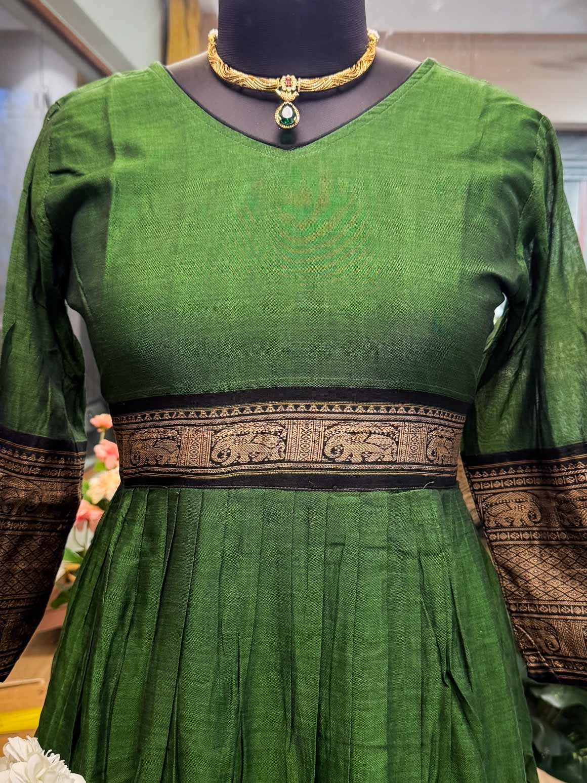 Manya -GREEN- MANAGALAGIRI COTTON - FESTIVE beautiful print long anarkali - Label Zivara