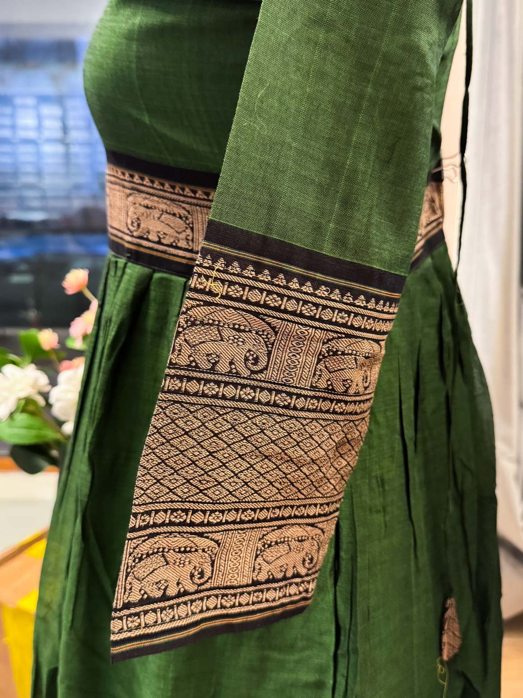 Manya -GREEN- MANAGALAGIRI COTTON - FESTIVE beautiful print long anarkali - Label Zivara