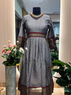 Manya -GREY- MANAGALAGIRI COTTON - FESTIVE beautiful print long anarkali - Label Zivara