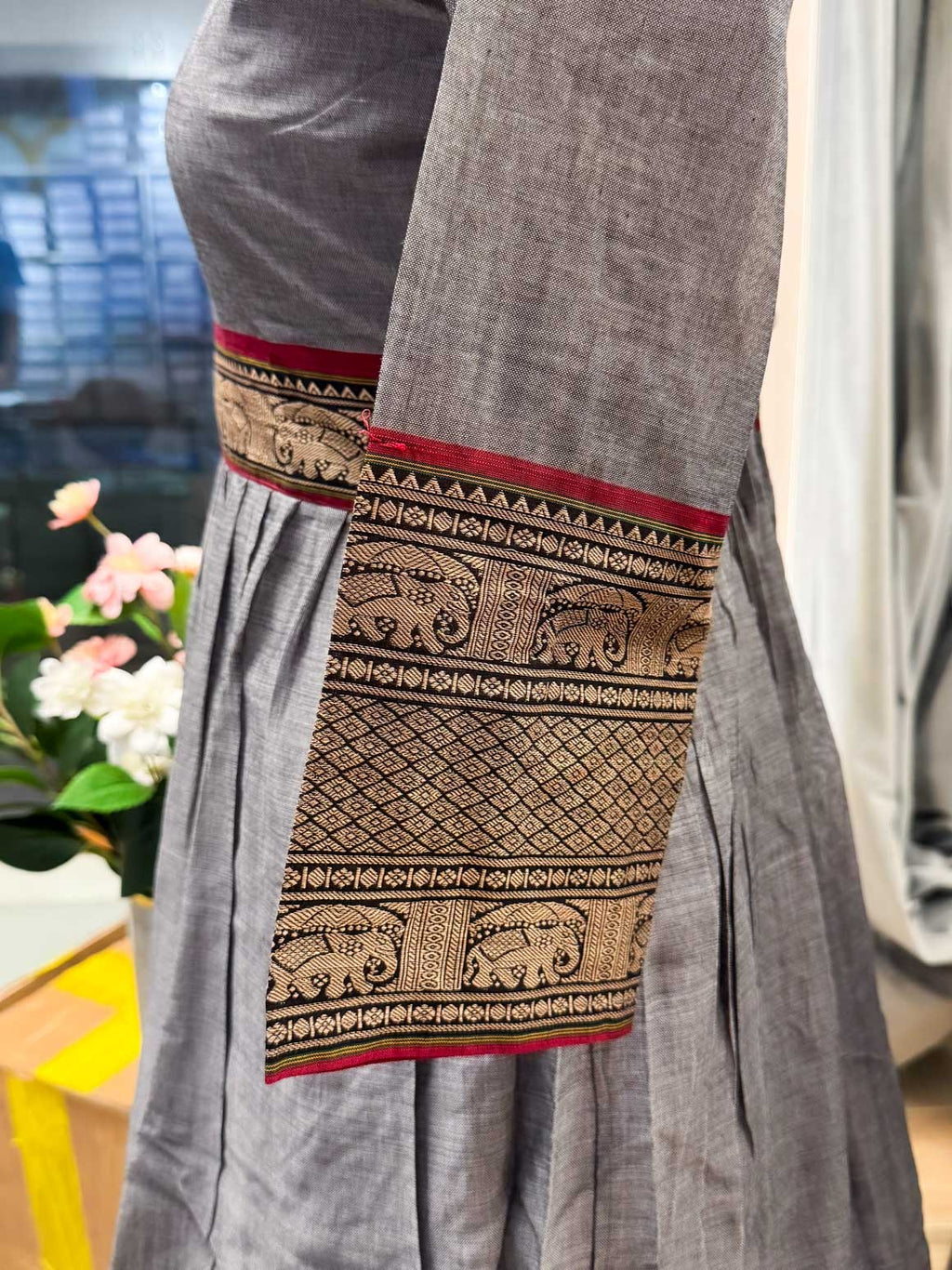 Manya -GREY- MANAGALAGIRI COTTON - FESTIVE beautiful print long anarkali - Label Zivara