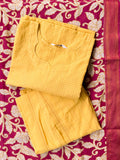 PREORDER - Oviyam - Yellow OFFICE WEARS- HANDLOOM COTTON- SALWAR SUIT WITH KALAMKARI DUPATTA - LABEL ZIVARA