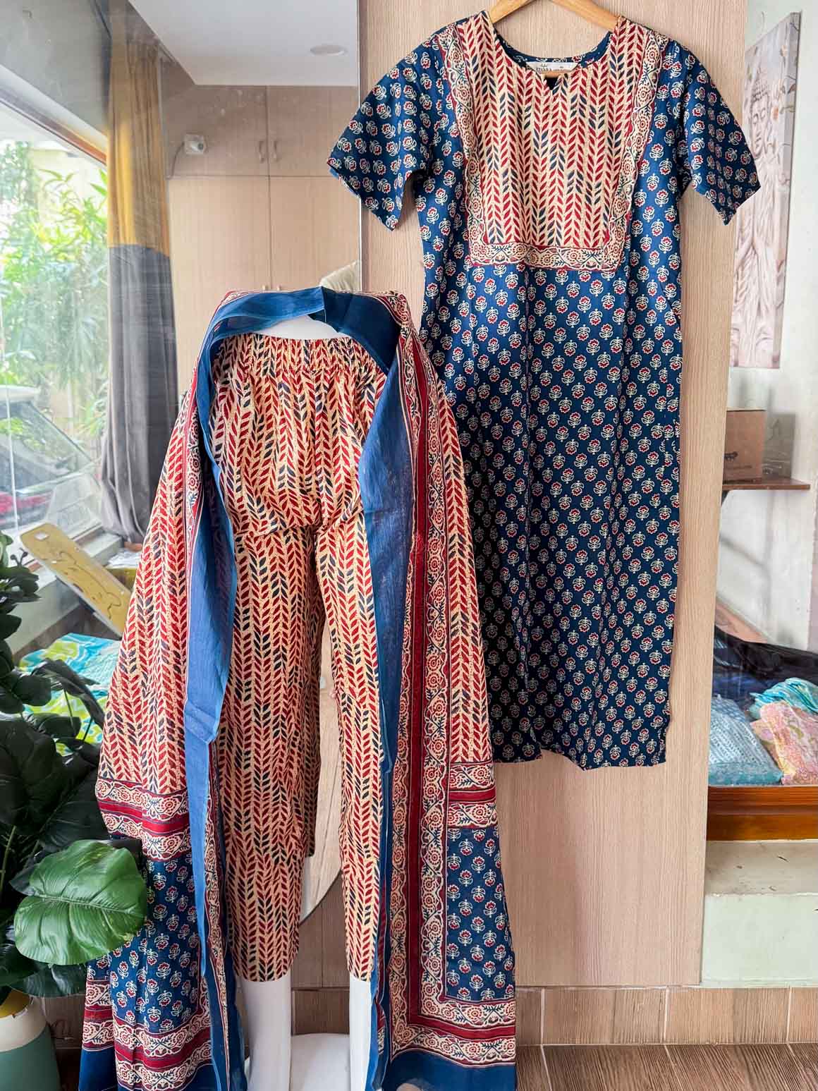 PREORDER -  ABINAYA -  DARK BLUE WITH RED  - OFFICE WEARS - JAIPUR COTTON - SALWAR SUIT WITH DUPATTA - LABEL ZIVARA