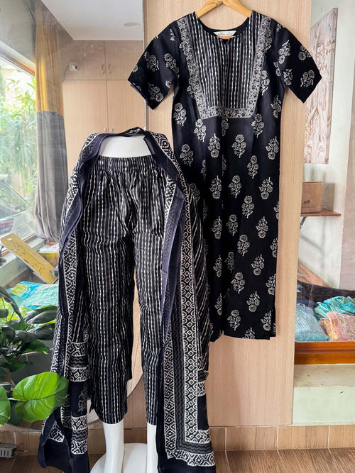 ABINAYA -  BLACK - OFFICE WEARS - JAIPUR COTTON - SALWAR SUIT WITH DUPATTA - LABEL ZIVARA