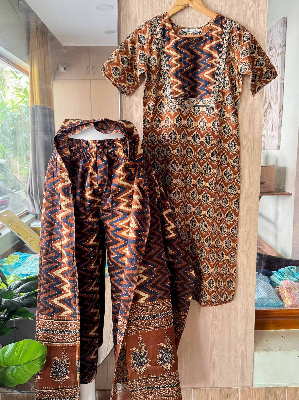 PREORDER -  ABINAYA - BROWN LEAF - OFFICE WEARS - JAIPUR COTTON - SALWAR SUIT WITH DUPATTA - LABEL ZIVARA