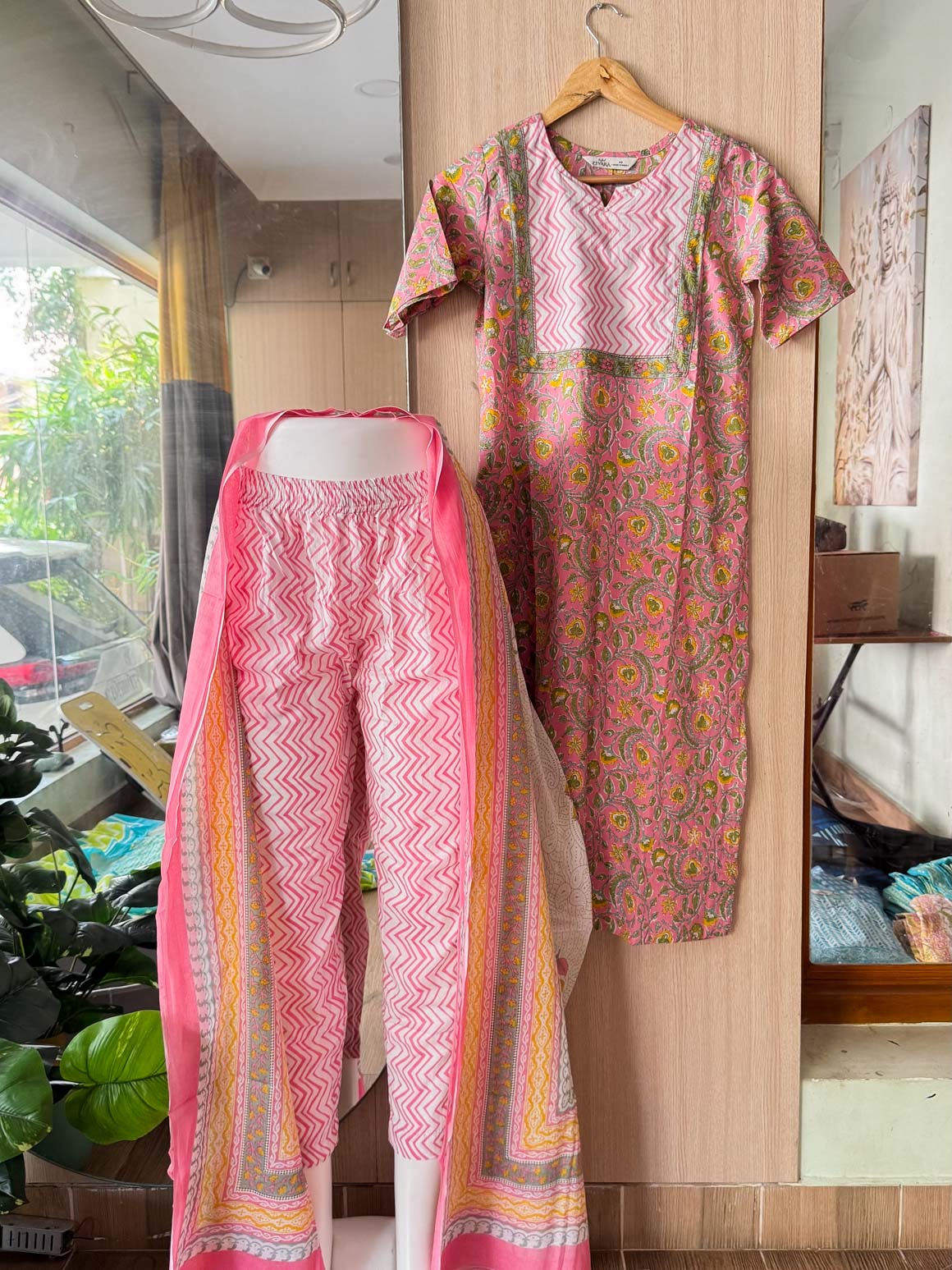 PREORDER -  ABINAYA - PINK YELLOW FLORAL  - OFFICE WEARS - JAIPUR COTTON - SALWAR SUIT WITH DUPATTA - LABEL ZIVARA