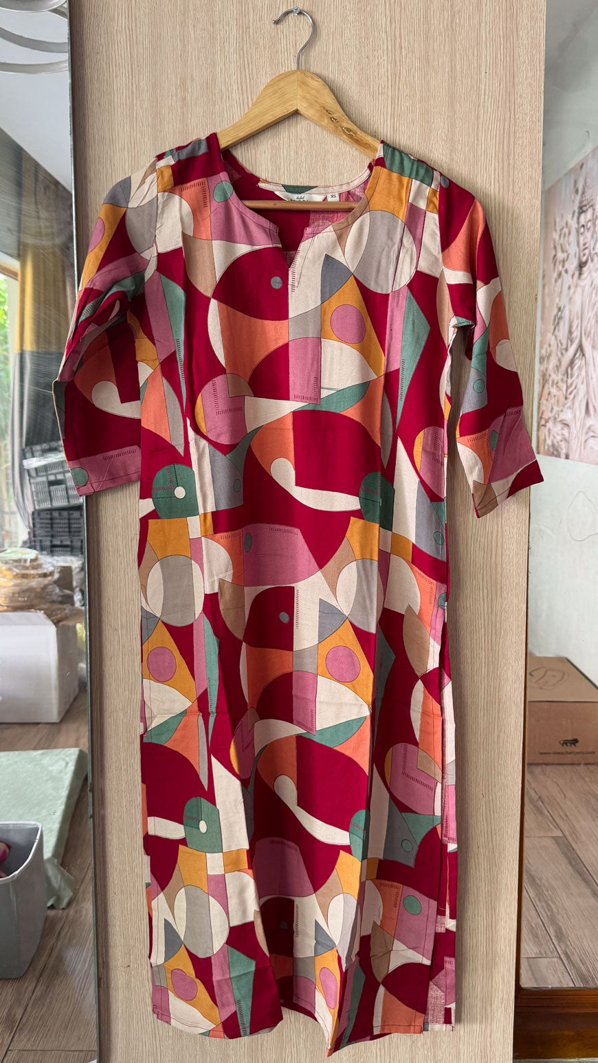 ANVI -  MULTICOLOUR MODERN MOSAIC - Trending print VISCOSE straight cut kurti for office wear - LABEL ZIVARA