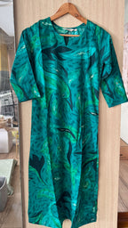 ANVI - TEAL BLUE LEAF  - Trending print VISCOSE straight cut kurti for office wear - LABEL ZIVARA
