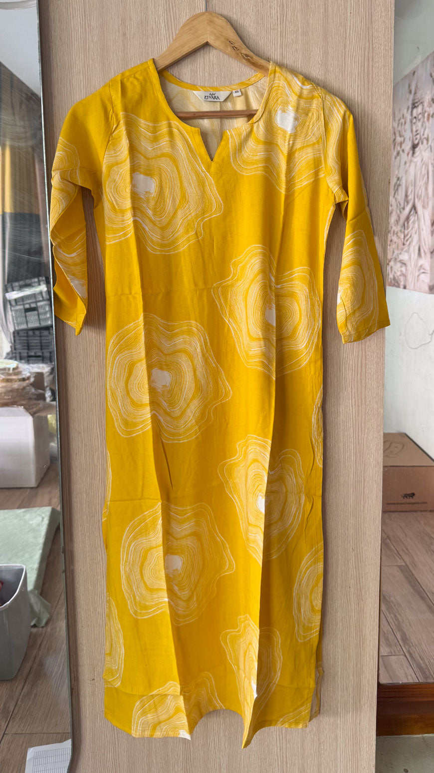 ANVI - BRIGHT YELLOW - Trending print VISCOSE straight cut kurti for office wear - LABEL ZIVARA