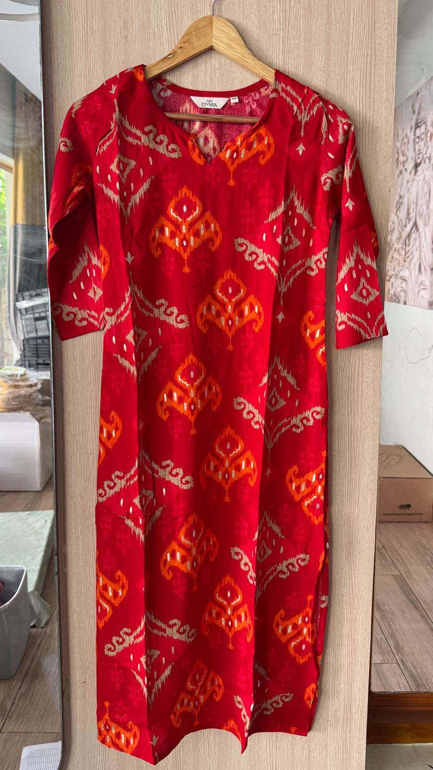 ANVI -  REDDISH ORANGE FLORAL  - Trending print VISCOSE straight cut kurti for office wear - LABEL ZIVARA