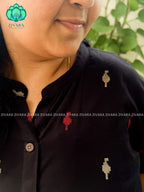 BLACK- Liya - OFFICE WEAR  Woven pure handloom rayon pre-washed Full length flared straight cut kurti for women- Label Zivara