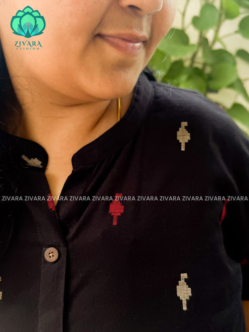 BLACK- Mira - OFFICE WEAR  Woven pure handloom rayon pre-washed Full length flared straight cut kurti for women- Label Zivara