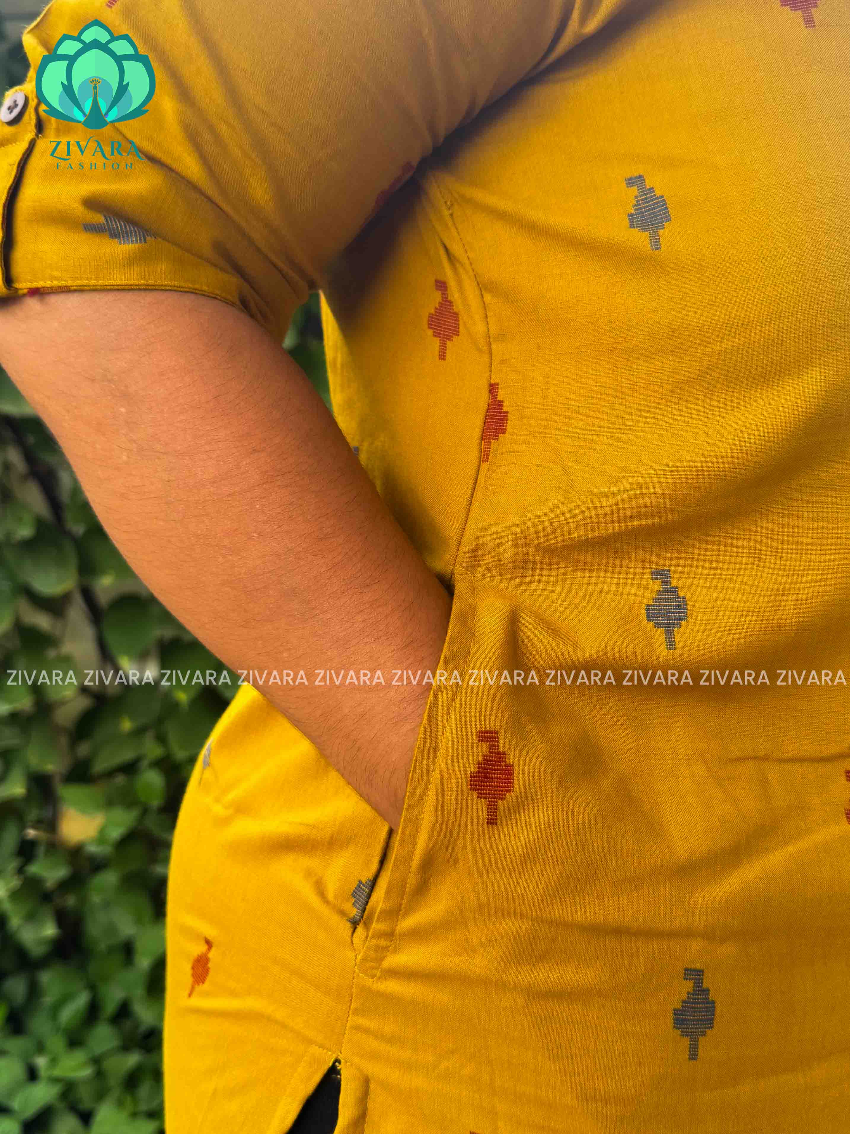 MUSTARD YELLOW - Liya - OFFICE WEAR Woven pure handloom rayon pre-washed Full length flared straight cut kurti for women- Label Zivara