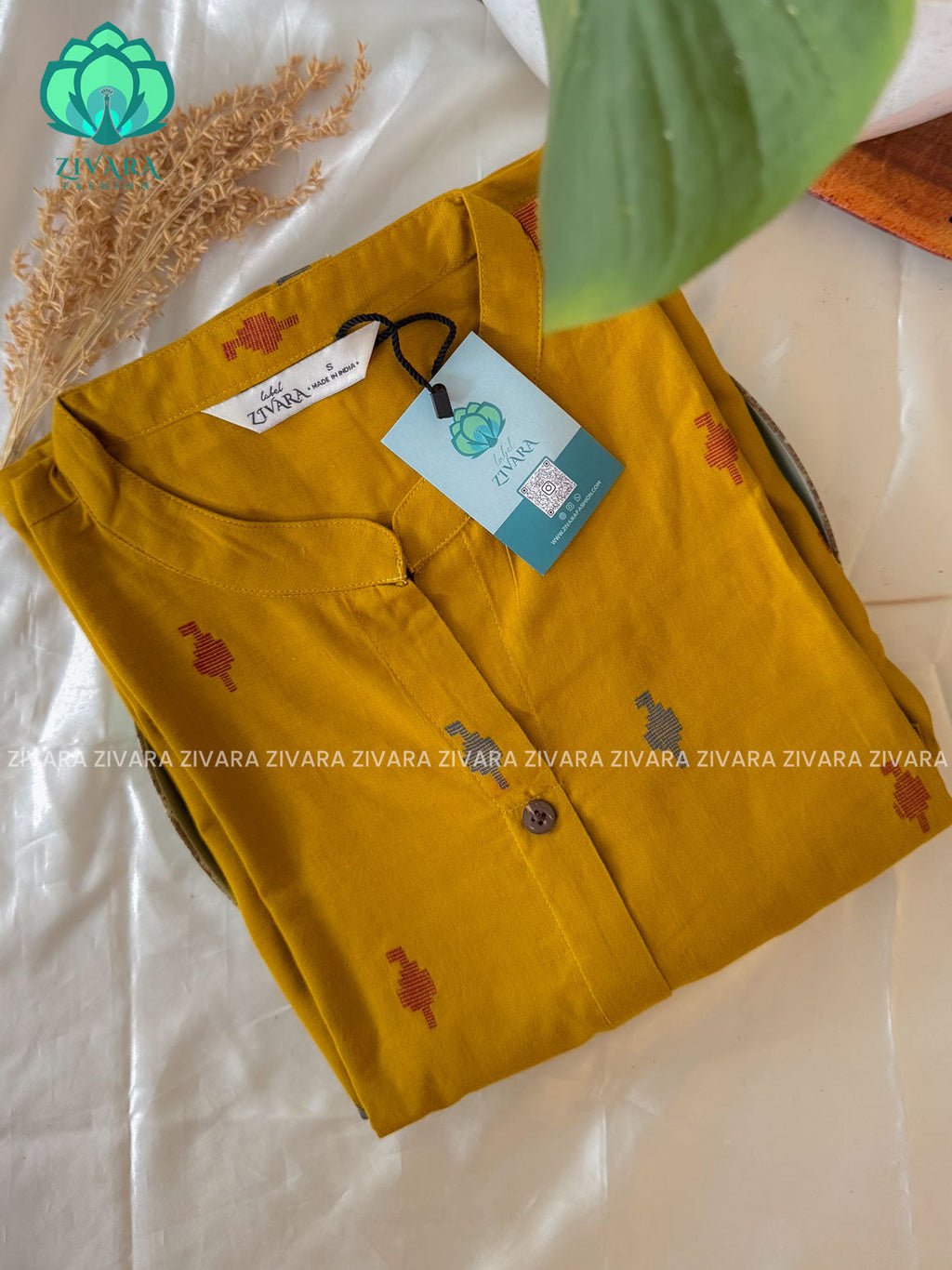 MUSTARD YELLOW - Liya - OFFICE WEAR Woven pure handloom rayon pre-washed Full length flared straight cut kurti for women- Label Zivara