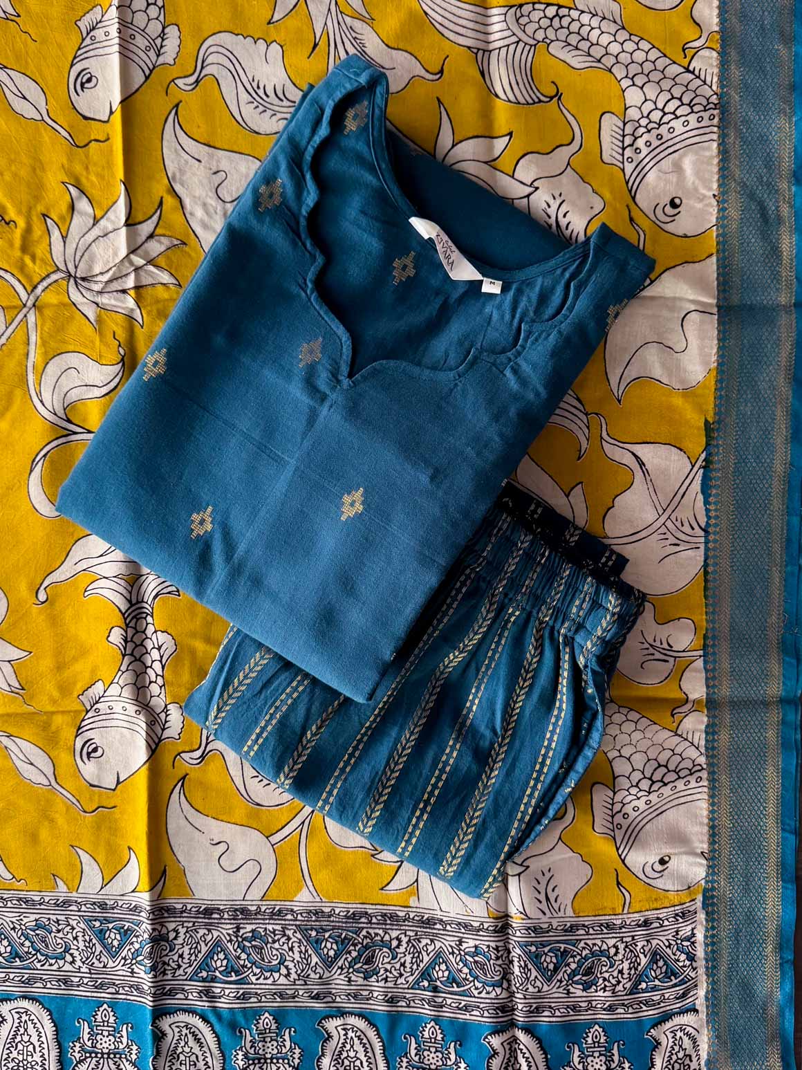 PREORDER - MEENA - TROPICAL TEAL - OFFICE WEARS- HANDLOOM COTTON- SALWAR SUIT WITH DUPATTA - LABEL ZIVARA